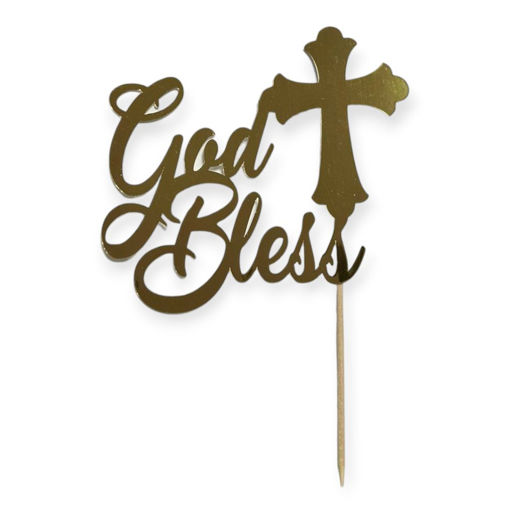 Picture of GOD BLESS GOLD METALLIC CAKE TOPPER